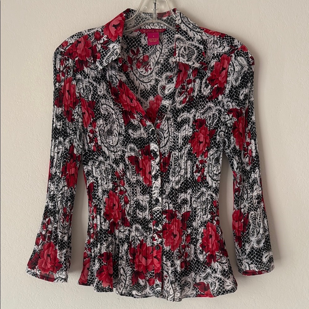 Sunny Leigh Red and Black Floral Blouse